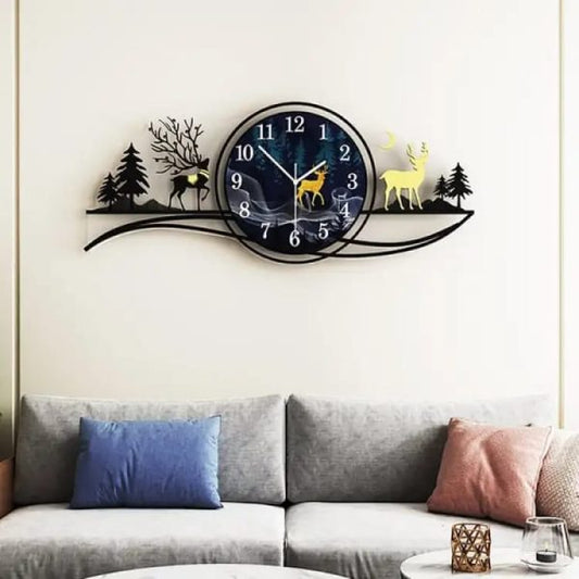 3D Wooden Enchanted Forest Wall Clock  Deer & Nature Design