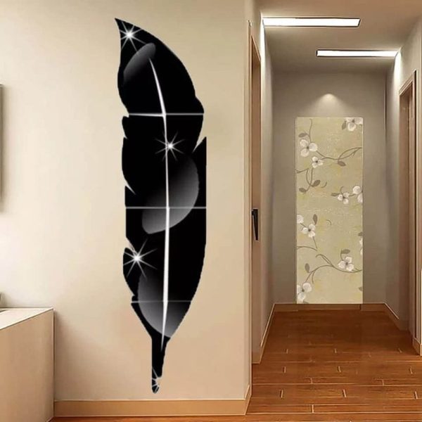 3D Acrylic Art Feather Mirror Wall Decals for Modern Home Décor