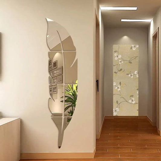 3D Acrylic Art Feather Mirror Wall Decals for Modern Home Décor